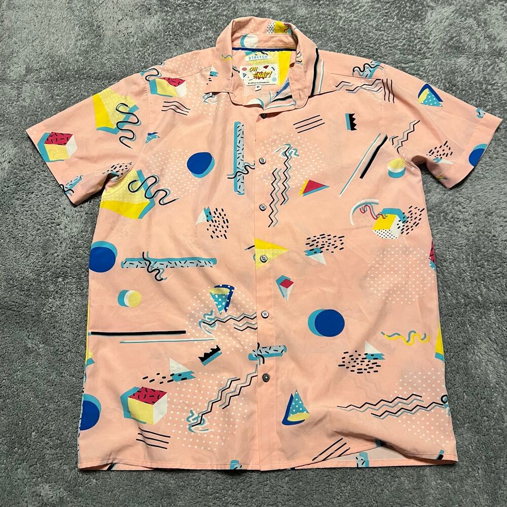 Oh Snap Shirt Mens Medium Light Pink Geometric Performance Button Up Beach